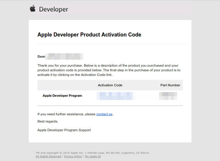 Además del email de confirmación recibirá un código de activación de productos Apple