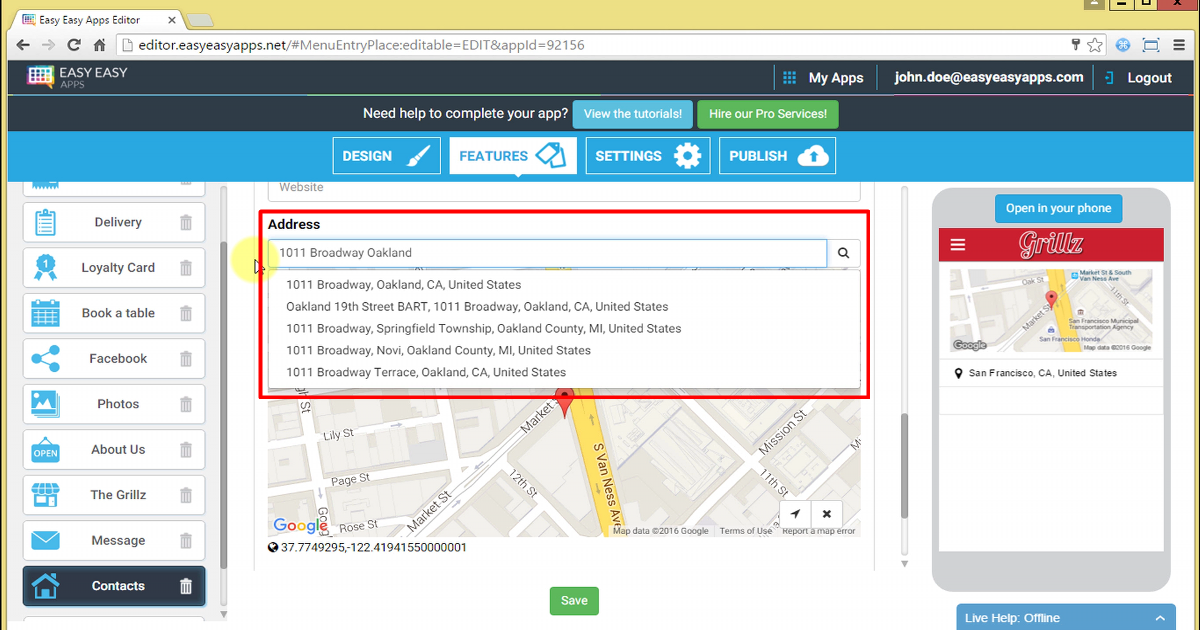 To configure the address, you can enter the full address in the designated field as if you were entering it in Google Maps. After you enter your complete address, press the “enter” key or on the magnifying glass icon.