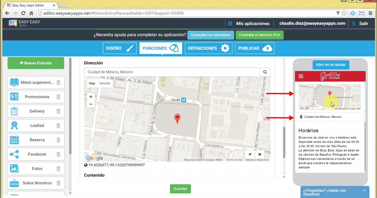 Cuando el usuario presiona el mapa de imagen, o dirección, este será capaz de ir directamente a la aplicación de mapas que tenga en su dispositivo y de allí encontrar las indicaciones para llegar a su establecimiento.