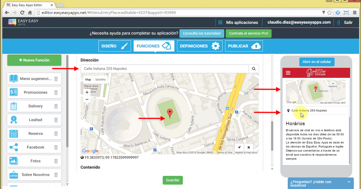 El cálculo de su posición en el mapa se realizará de forma automática y en función a la dirección que usted introdujo.