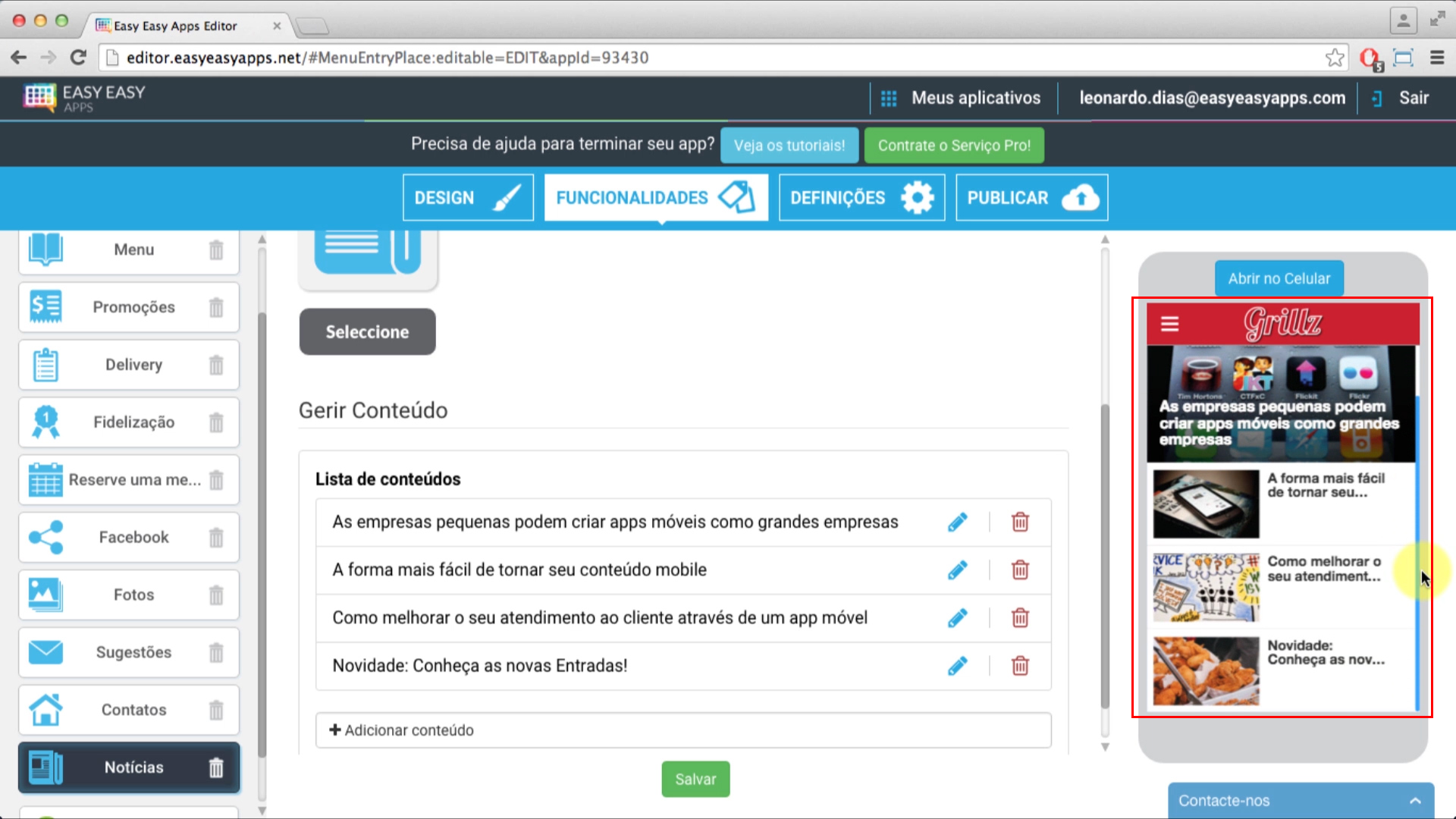 Como pode ver, os conteúdos ficaram imediatamente disponíves.