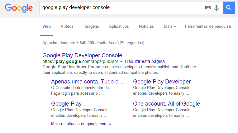 Pesquisar por Google Developer Console