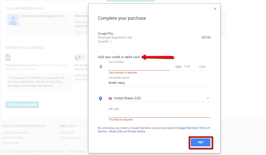 Create your Google Payments account