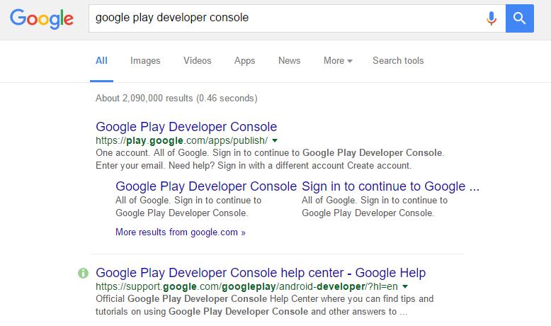 Search for the Developer's Console in Google