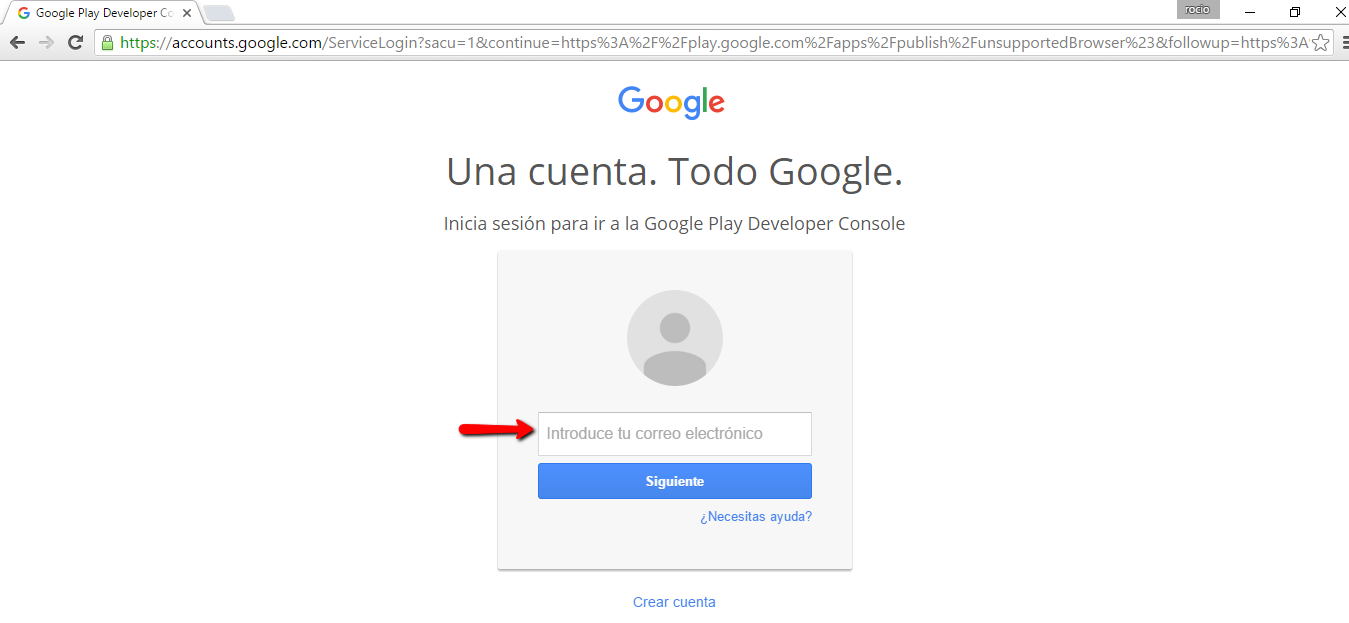 Faça Login para acessar o Console do desenvolvedor do Google Play