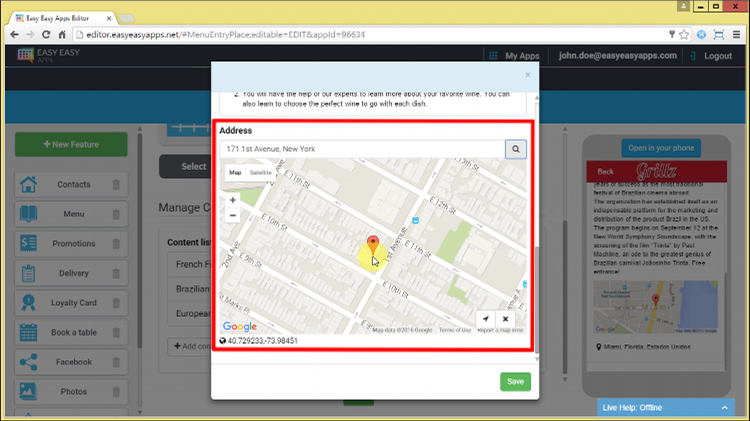 The map position is automatically calculated based on the address that you entered.