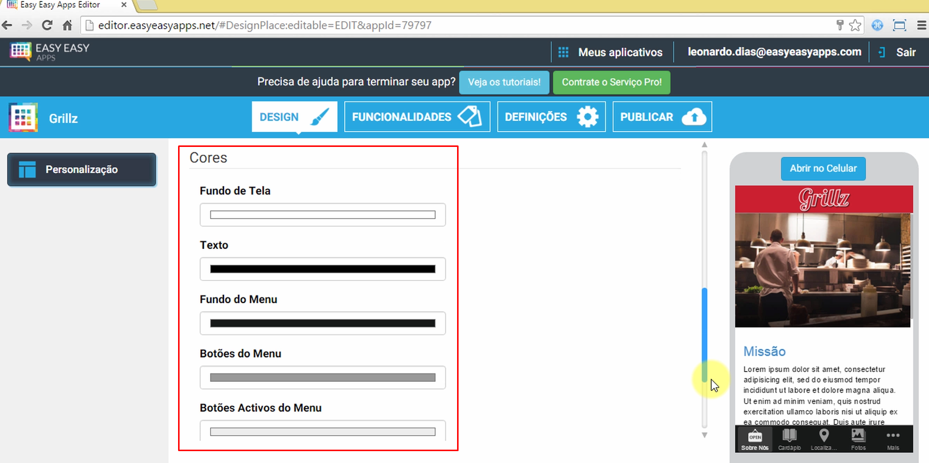 Definir cores do aplicativo