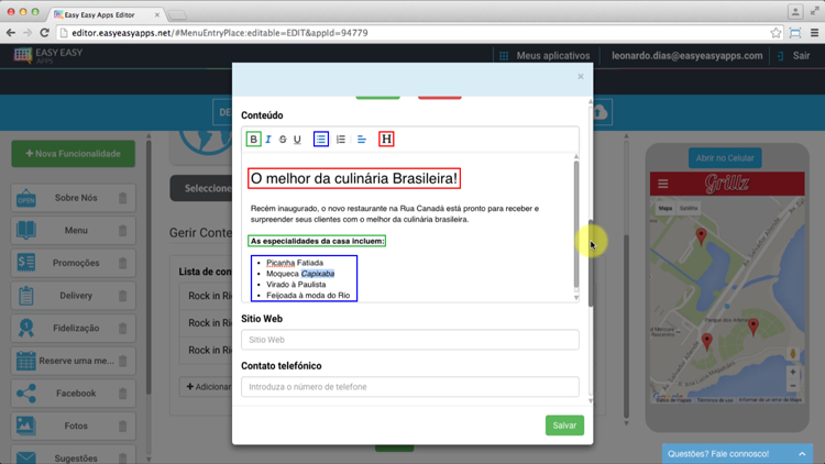 No campo conteúdo você deve inserir o texto que vai descrever aquele local