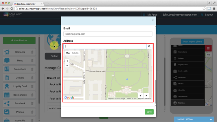 The Address field will save the place’s geolocation