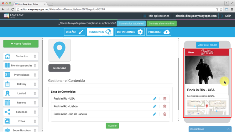 Presione un ítem de la lista de locales y podrá ver toda la información.