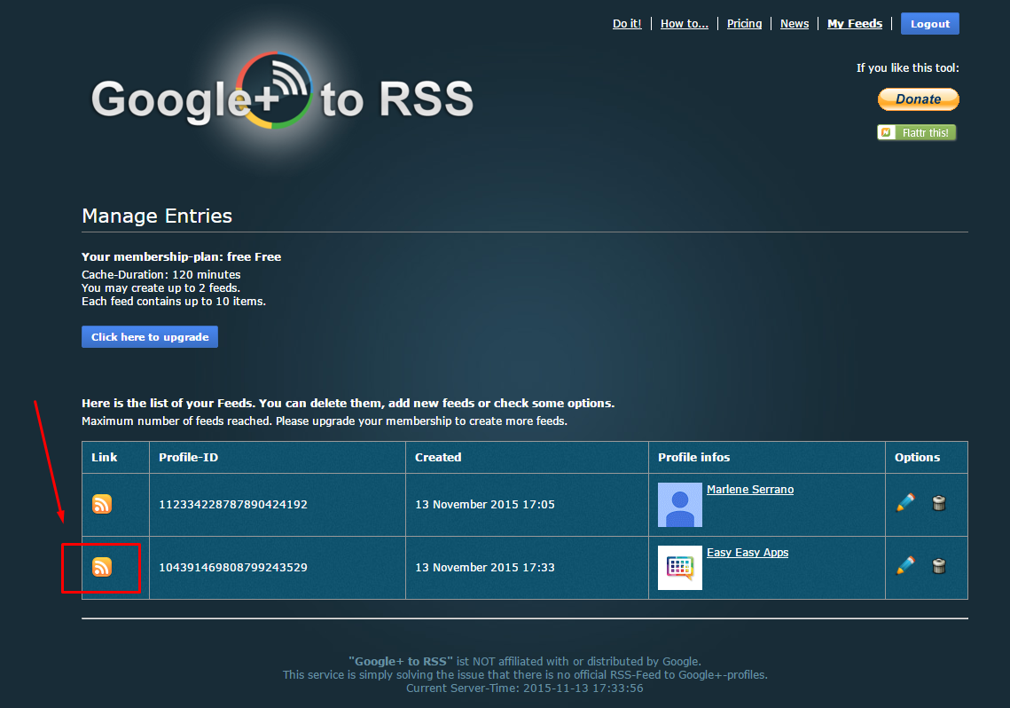 Lista de feeds RSS do Google+