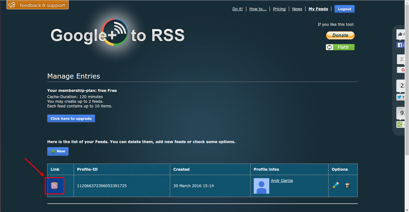 Lista de feeds RSS de Google+