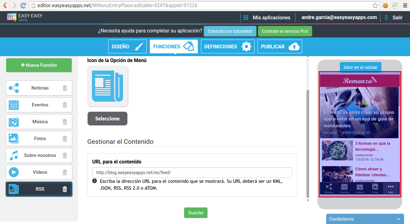 Presione los posts de Wordpress en el celular virtual para visualizar los posts en detalle