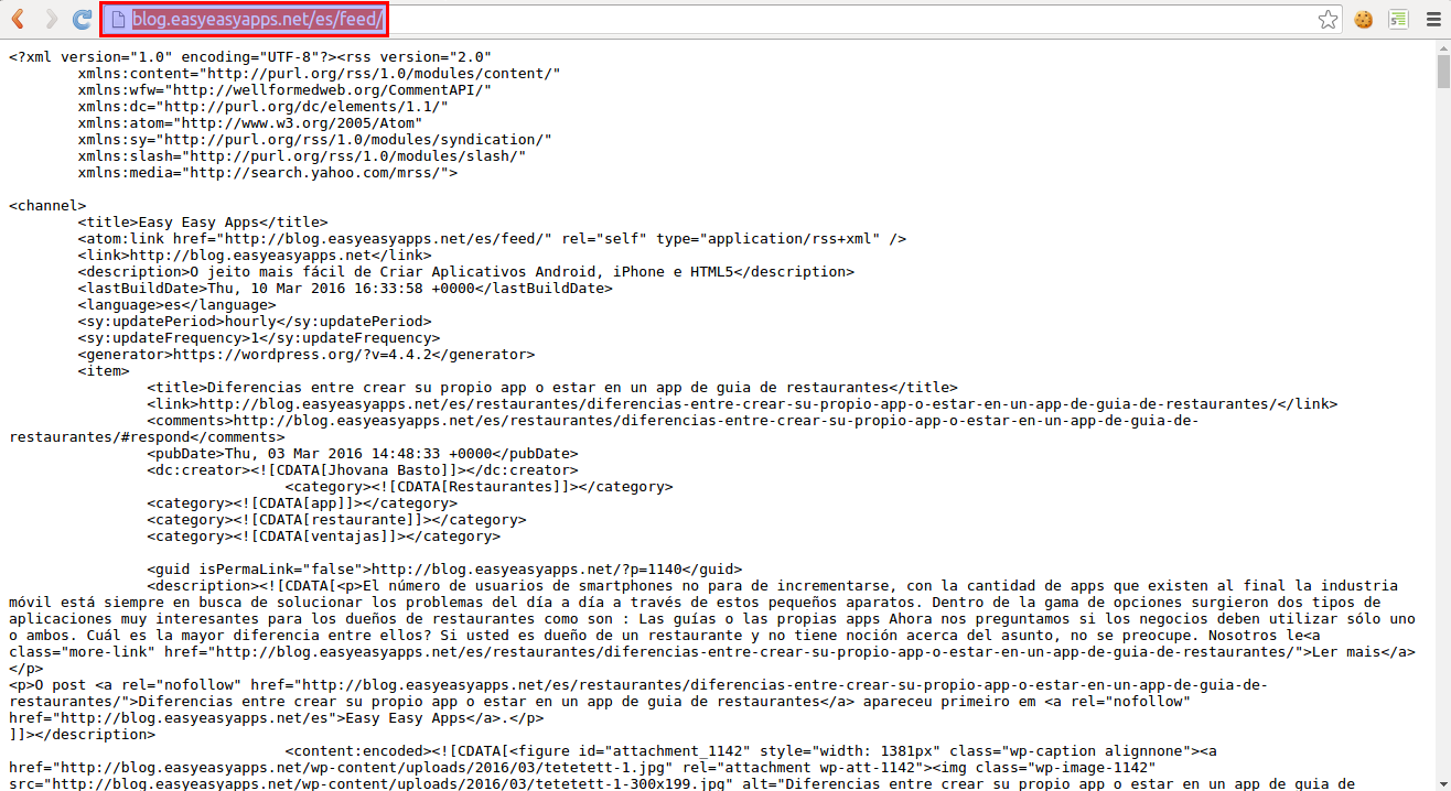 selección de la dirección URL del feed RSS del Blog da Easy Easy Apps