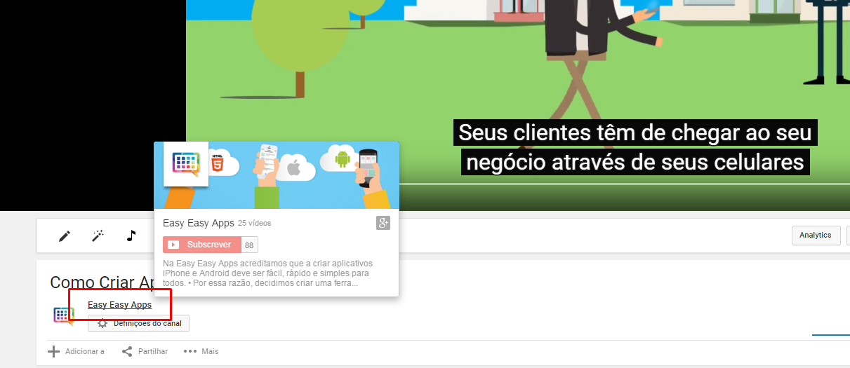 Localização do nome do Canal de Youtube