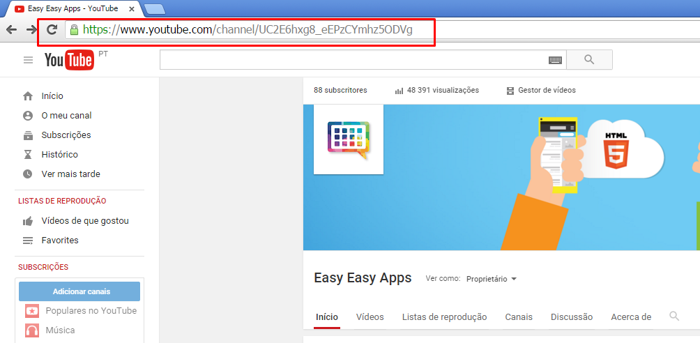 Indentificação do ID de Canal na URL do Canal de Youtube