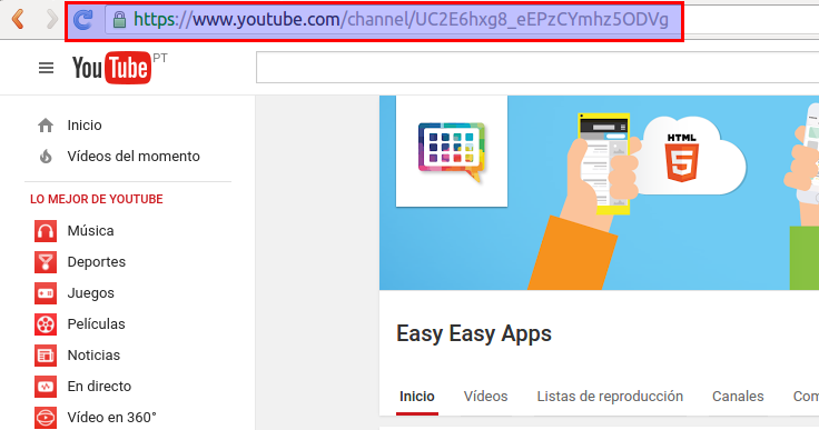 URL del canal de youtube